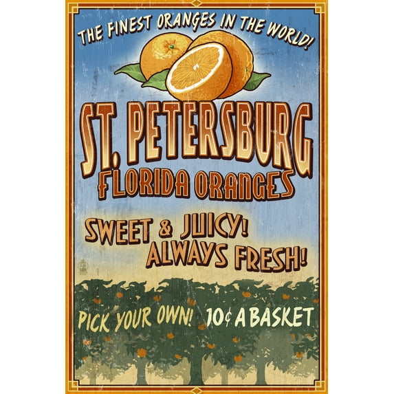 St. Petersburg, Florida, Orange Grove Vintage Sign (36x54 Giclee Gallery Art Print, Vivid Textured Wall Decor)