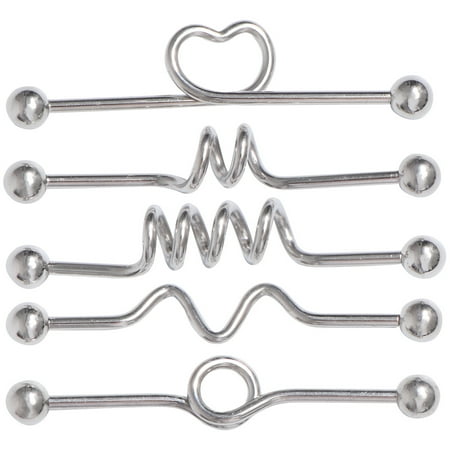 

5PCS Industrial Barbell Ear Stud Ear Barbell Fashion Earbob Ear Jewelry Silver (8)