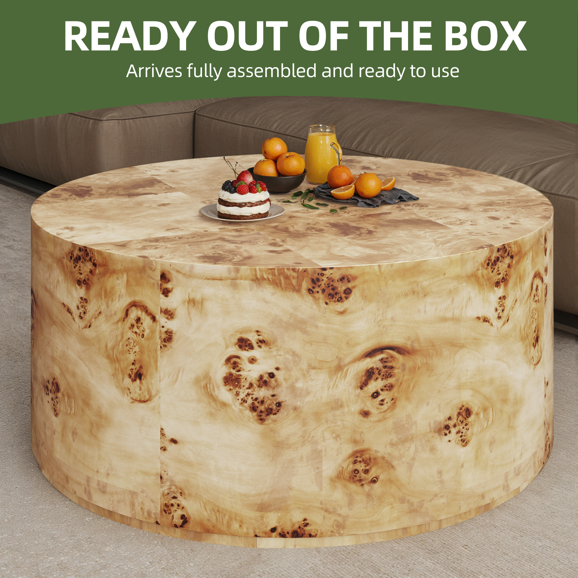 Uforic 16''H Burl Wood Coffee Table