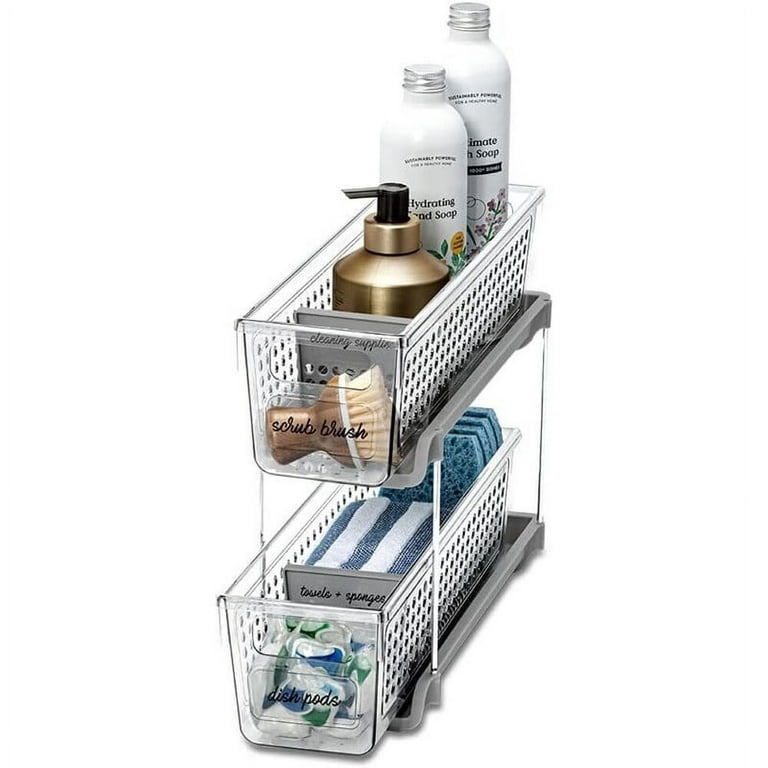  Madesmart 2-Tier Plastic Multipurpose Organizer with Divided Slide-Out  Storage Bins, Under Sink and Cabinet Organizer Rack, Frost : Everything Else
