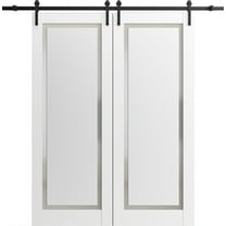 Sturdy Barn Door 42 x 80 inches | Sete 6933 Nebraska Grey with Frosted Glass | Stainless Steel 8FT Rail Hangers Heavy Set | Solid Panel Interior Doors