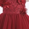 thumbnail image 4 of IDOPIP Infant Baby Flower Girl Dress Asymmetric Shoulder 3D Flowers Toddler Wedding Formal Birthday Party Pageant Tiered Tulle Gowns Tutu Dresses 9-12 Months Red, 4 of 8