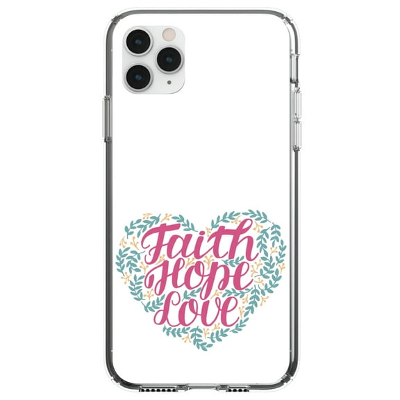 DistinctInk Clear Shockproof Hybrid Case for iPhone 12 MINI (5.4" Screen) - TPU Bumper, Acrylic Back, Tempered Glass Screen Protector - Faith / Hope / Love - Floral