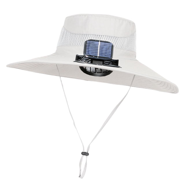 Sombrero para el sol, ajustable, de ala ancha, recargable, con ventilador, sombrero de pescador con gris claro