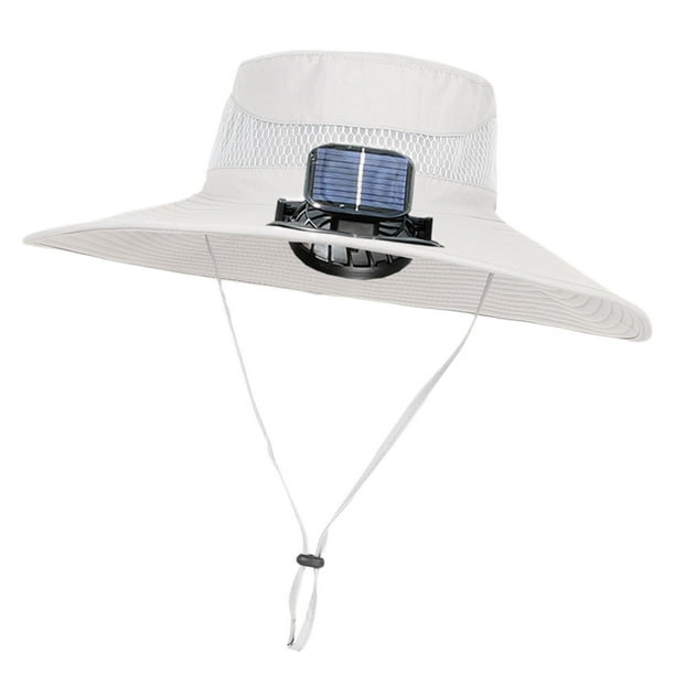 Sombrero para el sol Strade Fareast Limited con ventilador de enfriamiento ala ancha verano gris claro