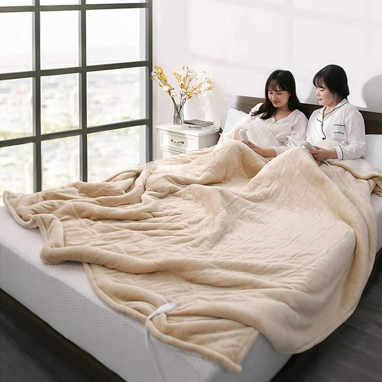 MaxKare Electric Blanket Queen Size Heated Blanket Heated Throw Flannel with 2 Separate Controllers 6 Heating Levels 8 Timing Sets Auto off Warm