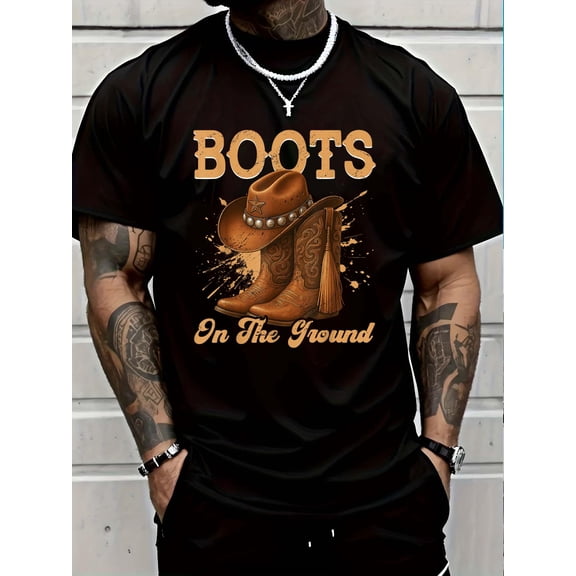 100% Cotton Boots On The Ground Cowboy Boots Rodeo Western Cowgirl T-Shirt Graphic T-shirts for men and women