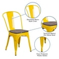 thumbnail image 6 of Merrick Lane Yellow Metal Dining Chair With Curved Vertical Slatted Back And Textured Wooden Seat, 6 of 13