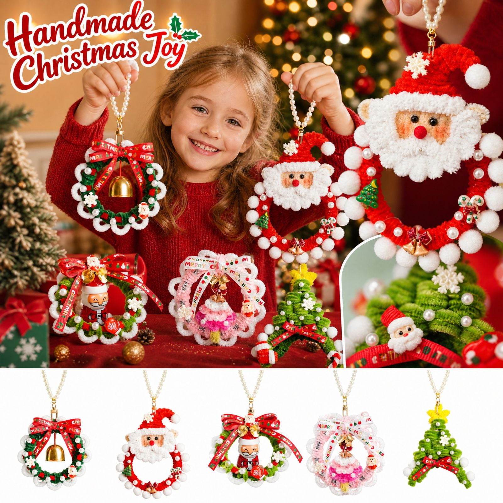 Kiddiway Christmas Kids Crafts – DIY Snowman Santa Ornament Craft Kits Arts and Crafts Chenille Stem Art Holiday Hanging Decoration