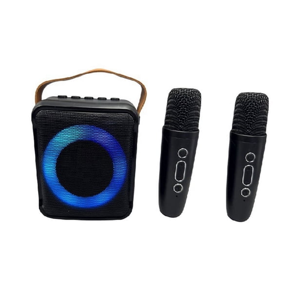 Micrófono Portátil de Audio Bluetooth Multifuncional Lámpara de LED Colorida Altavoz de Karaoke para el Hogar 2 Micrófonos