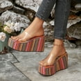 thumbnail image 3 of Rokment Women's Platform Wedges Dress Slip on Sandals Trendy Casual Open Toe Clear Band Chunky High Heels Beach Summer Heeled Walking Slides Slippers Pink Size 9.5, 3 of 7