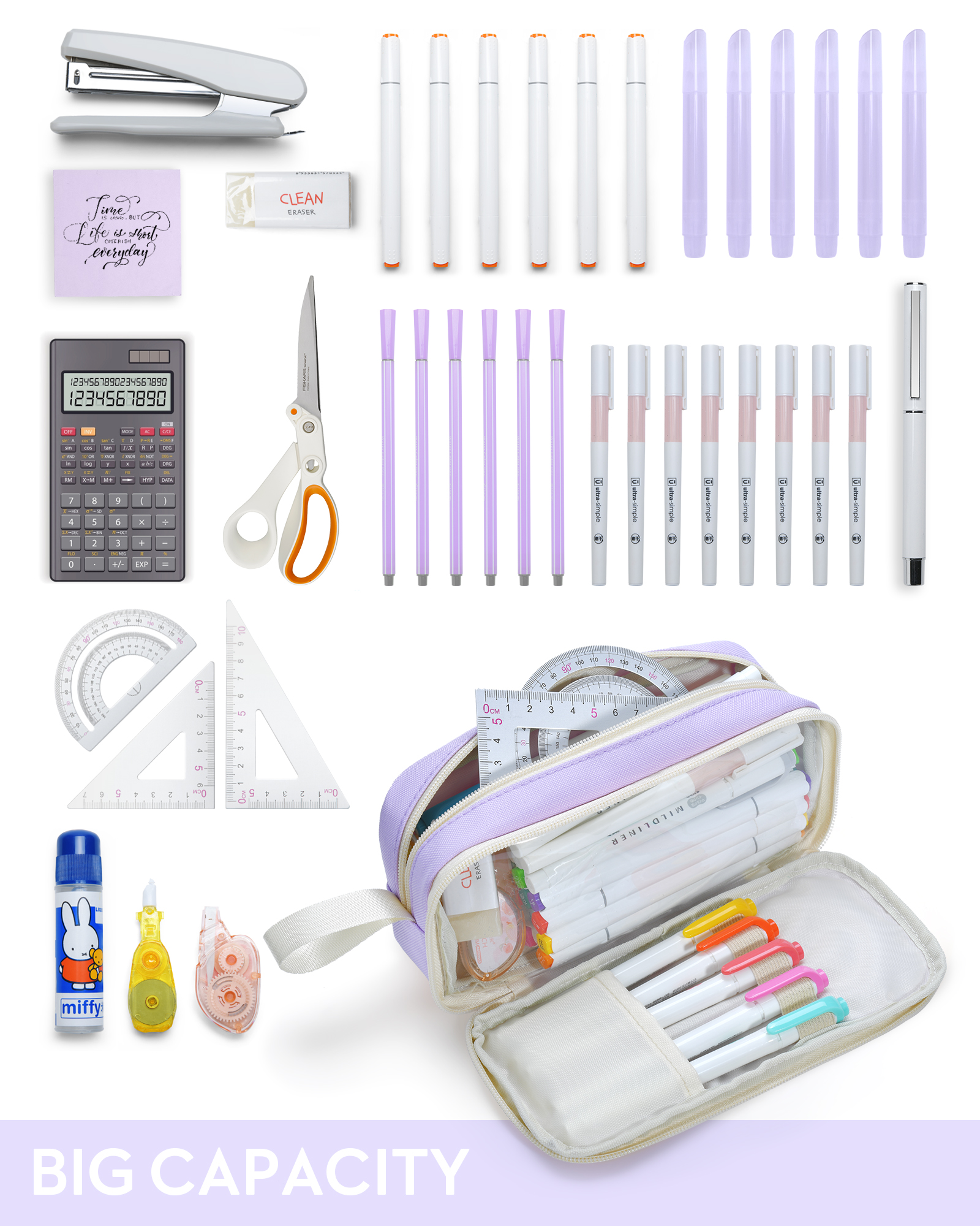 YOKUMA Pencil Case Aesthetic Pencil Pouch for Girls Boys Teens Adults,Clear  Cute Kawaii Marker Pen Bag, Back to School Supplies for College Students  Large Capacity Organizer, Purple 