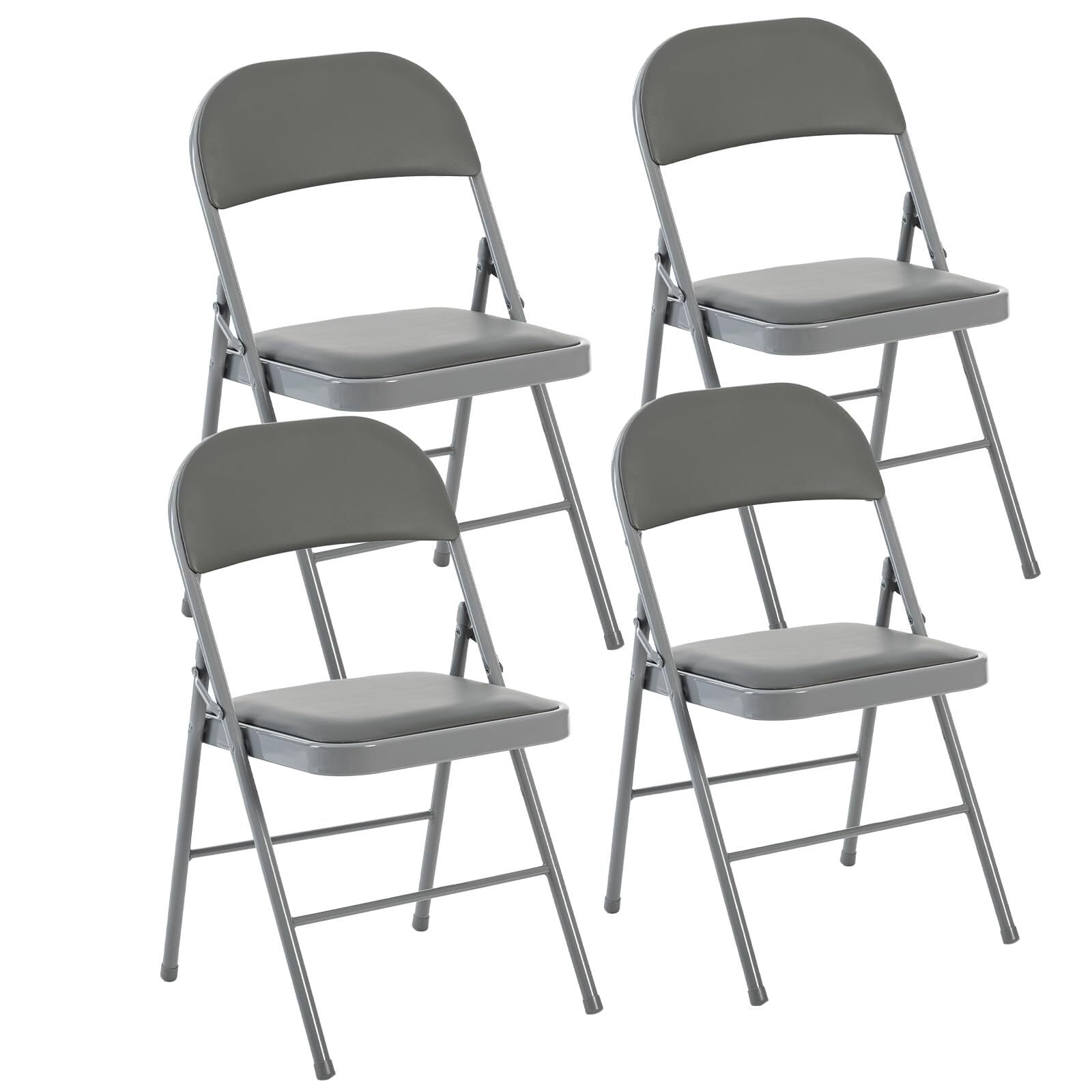 Kelno Folding Chair Set of 4 PU Leather Padded Guest Chairs with Lightweight Sturdy Metal Frame, Gray