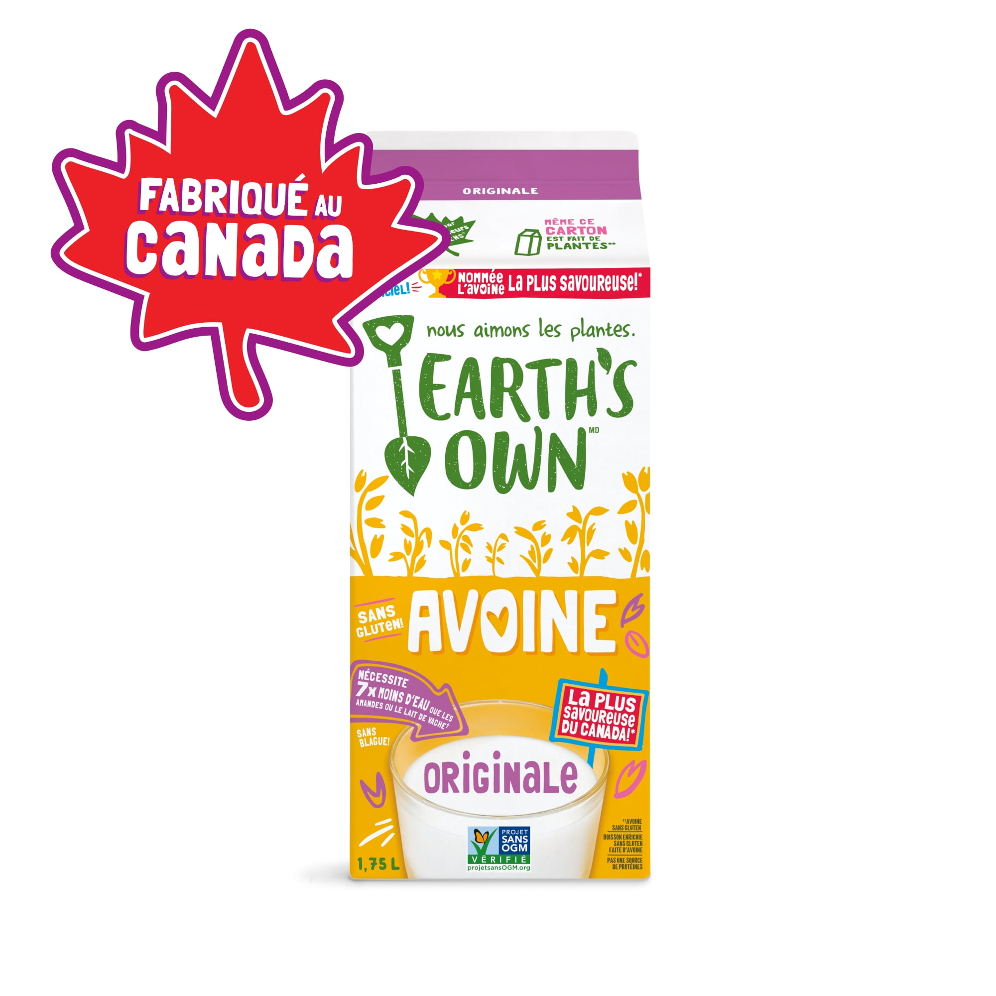 Earth's Own, Oat Beverage, Original 1.75L Carton Refrigerated, Earth's Own Oat Milk, Original, Plant-Based Beverage, Dairy-Free, Gluten Free 1.75L Refrigerated Carton