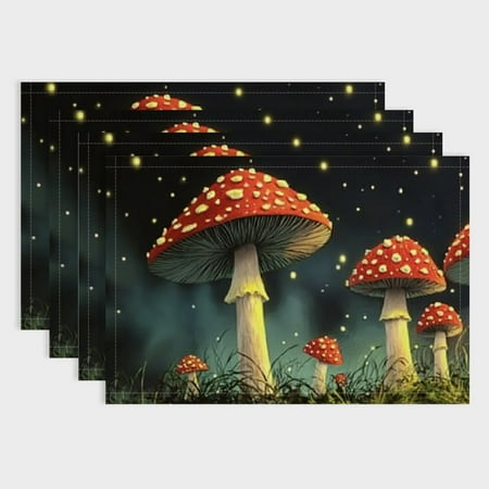 

Patifu Mushroom Imitation Linen Placemats Set Non-Slip Heat Resistant Place Mats Washable Durable Table Mats for Dining Table Kitchen Table 18x12in