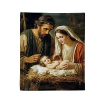 EWASWON Flannel Christmas Throw Blanket - Christian Nativity Design, Soft for Couch Naps, Festive Holiday Decor & Gift, 100x70cm