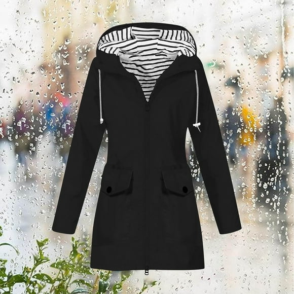 AherBiu Jackets for Women Lightweight Rain Hoodie Warm Windbreaker Outdoor Fall Winter Long Coat with Pockets