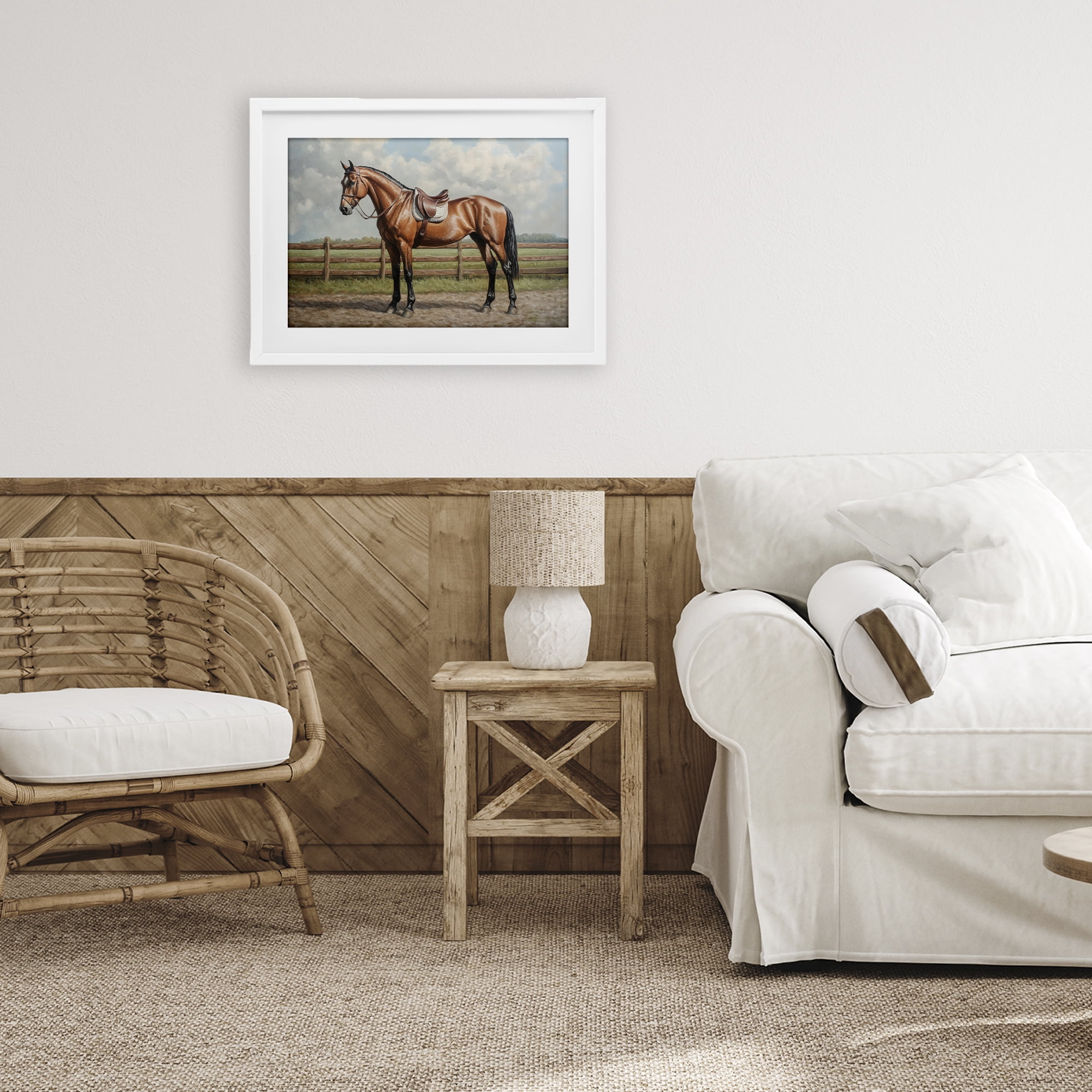 Stupell Industries Sunshine Pony on Farm Path White Framed Print Under Glass, design by Petal Prints Design