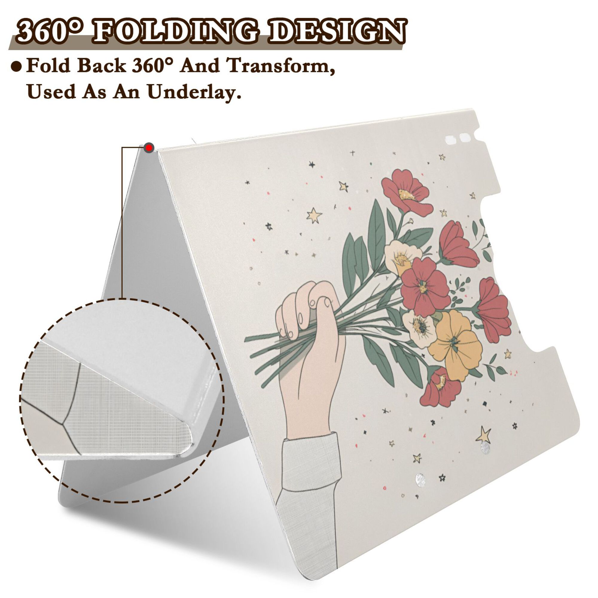 FORMRS A4 Clipboard Folder with Pen Holder Horizontal Foldable School Office Binder, Beige Cute Flower