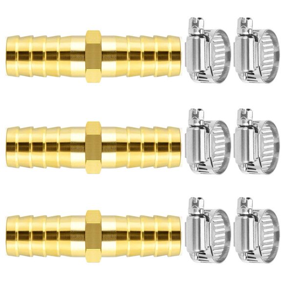 Da by 3 piezas 1/2" (12,5 mm) empalmador de púas para manguera de latón con 6 abrazaderas de tubo de acero inoxidable para agua/combustible/aire