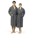 thumbnail image 2 of Authentic Hotel and Spa  Dark Grey Unisex Turkish Cotton Waffle Weave Terry Bath Robe with White Script Monogram V Large/XL, 2 of 5