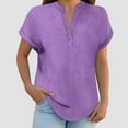 thumbnail image 5 of KPOPLK Short Sleeve Shirts for Women V Neck Button Down Floral Soft Boho Womens Blouses Casual Loose Fit Peasant Blouse Size L,Light Purple, 5 of 9