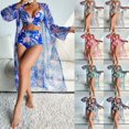 thumbnail image 2 of Jacenvly 2024 Cover-Up Split Three-Piece New Style Long Sleeve Swimsuit Floral with Cover up Surfing Swimwear Comfortable Women'S Printed Bikini Straps Split Set Three Piece Set Gray, 2 of 11