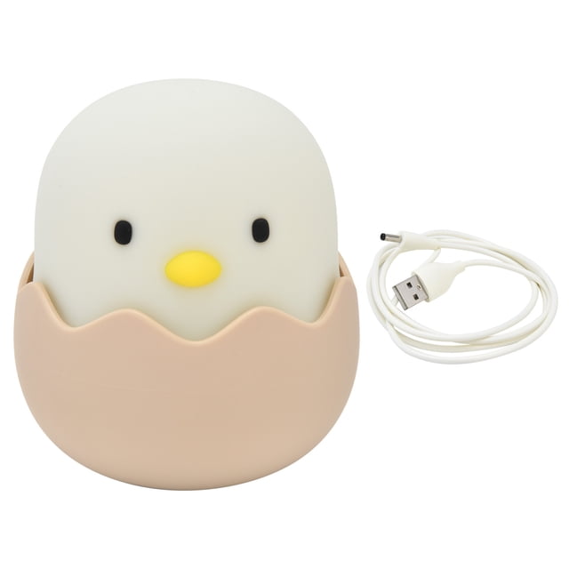 Lámpara de noche tridimensional de silicona con forma de cáscara de huevo y pollo para niños.