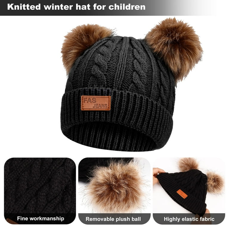 Winter Warm Beanie Hat Scarf And Touchscreen Gloves Set 3 In 1 Knit Caps Neck Scarves With Pom