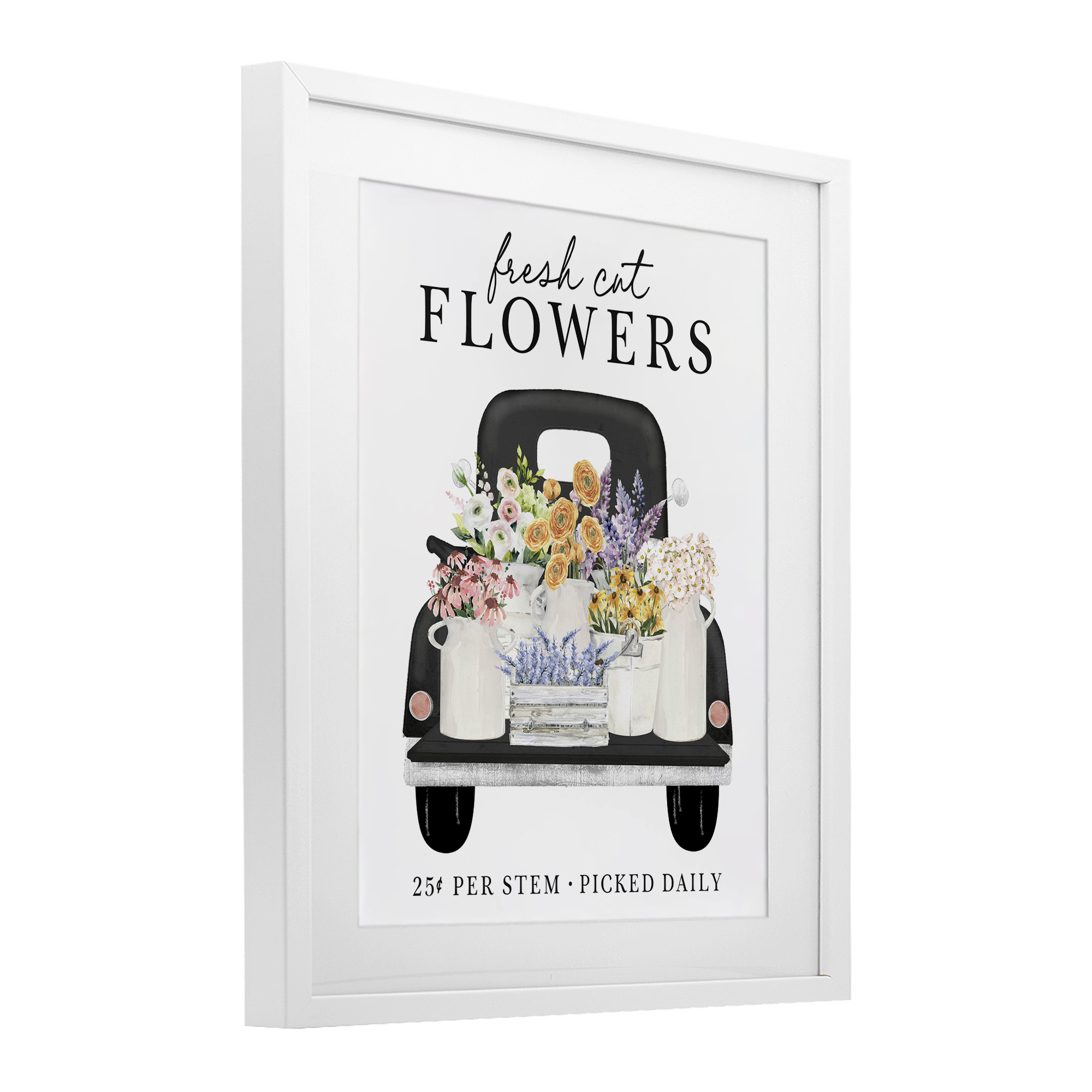 Fresh Flowers Picked Daily White Framed Print Under Glass, design by Lettered and Lined