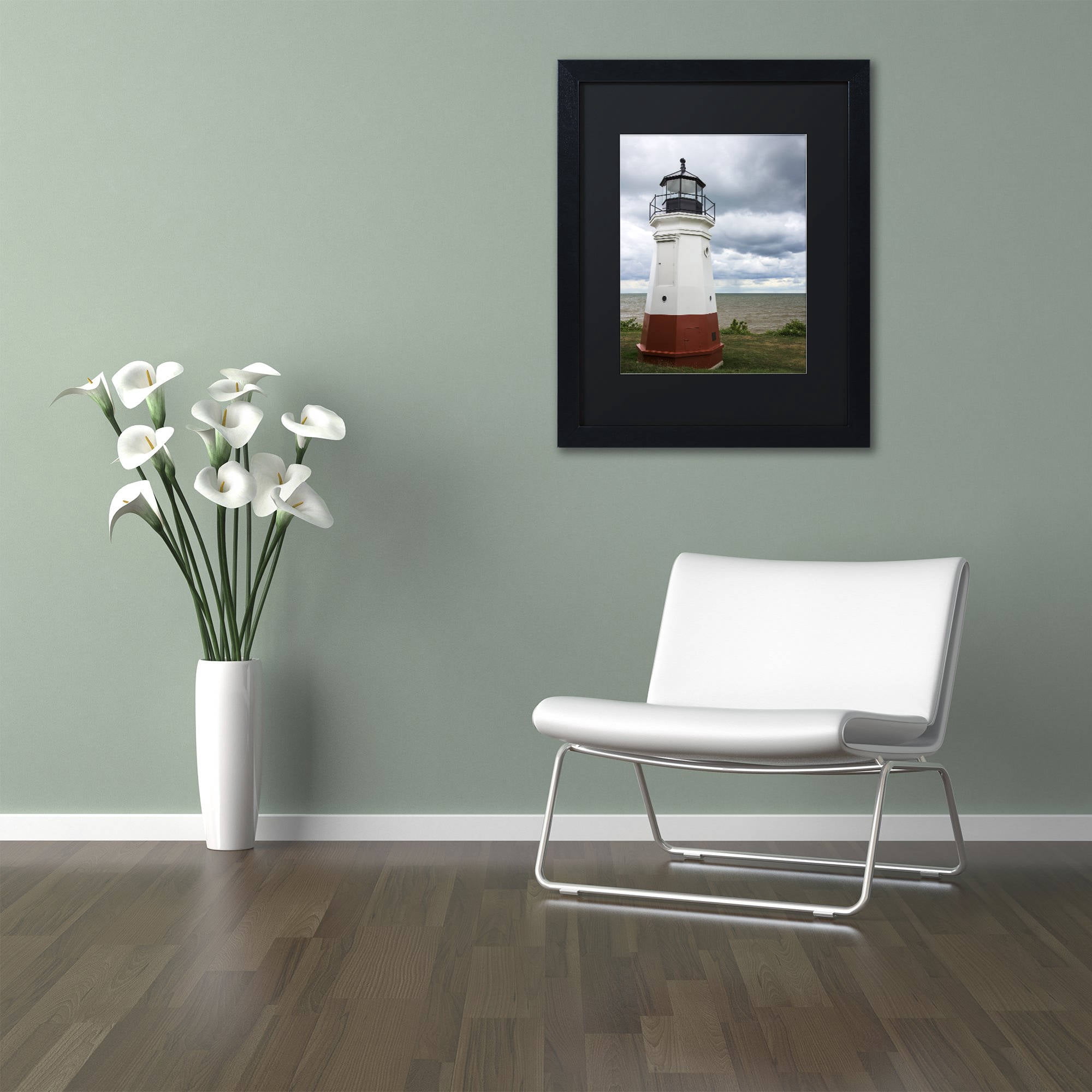 Trademark Fine Art "Vermillion Ohio Lighthouse" Canvas Art by Kurt Shaffer, Black Matte, Black Frame
