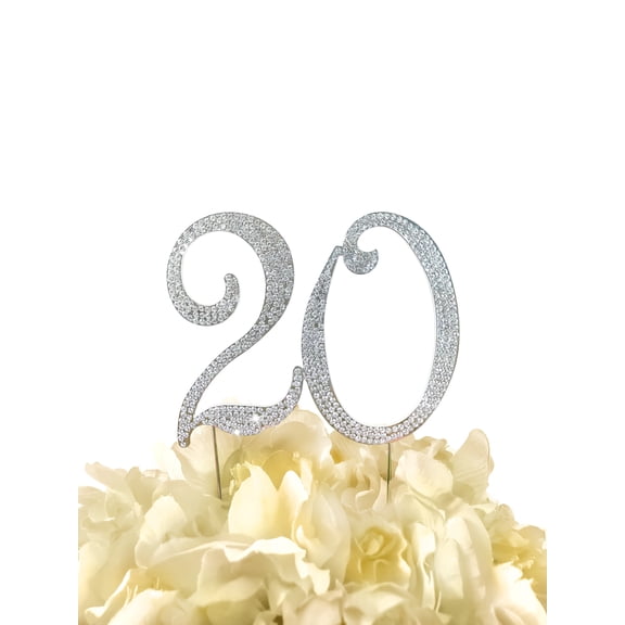 Rhinestone Cake Topper - Number 20 - Silver