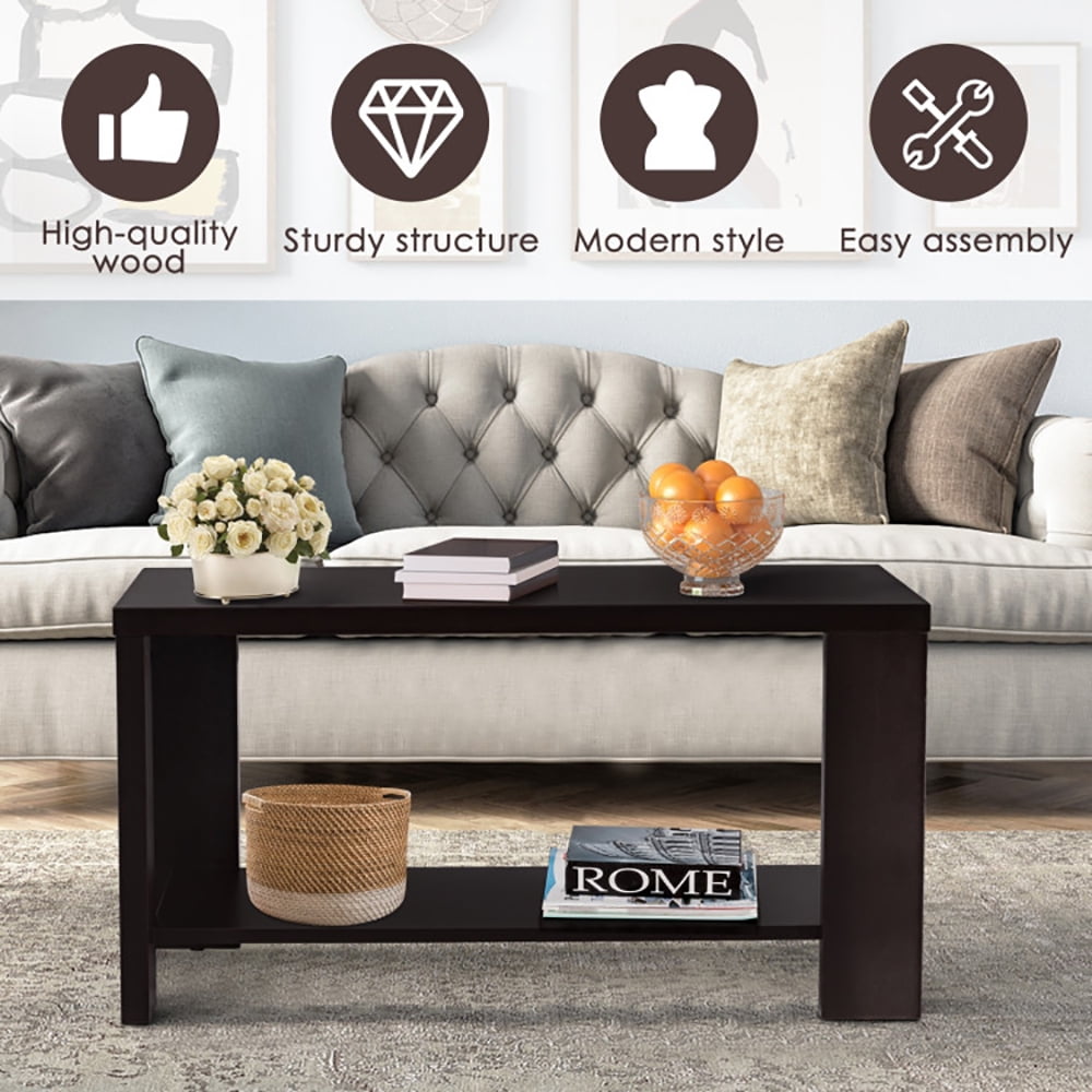 Finihen Coffee Table, Rectangular Cocktail Coffee Table with Storage Shelf, for Living Room, Office, Brown Finihen Coffee Table, Rectangular Cocktail Coffee Table with Storage Shelf, for Living Room, Office, Brown