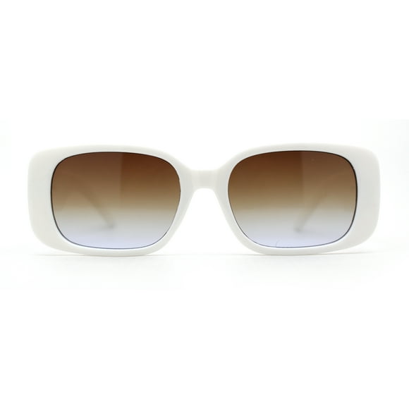 Womens Mod Rounded Rectangle Plastic Sunglasses White Brown Blue
