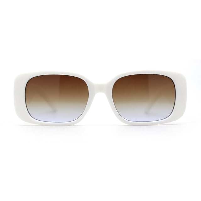 Womens Mod Rounded Rectangle Plastic Sunglasses White Brown Blue