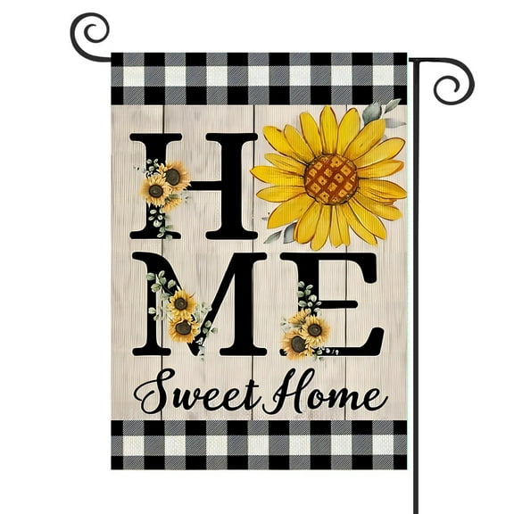 DMERBYL Summer Sunflower Garden Flag 12x18 Inch Double Sided Small Burlap Home Sweet Home Holiday Plaid Flag for Outside Yard