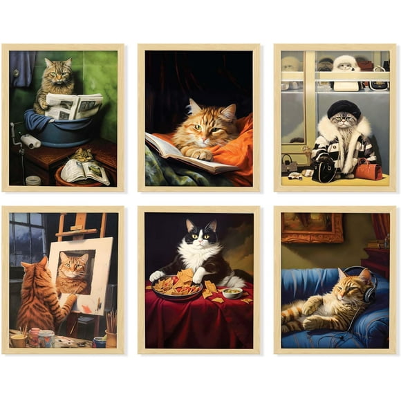 EXCOOL CLUB Funny Cat Poster - 8x10 Inch Cat Canvas Art Wall Cute Cat Pictures, Kitty Cat Wall Art Prints, Funny Animal Painting for Cat Lovers Bedroom Decorations (UNFRAMED)