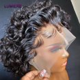 thumbnail image 4 of Lumiere Hai 99J Burgundy Honey Blonde 350 Colored Short Curly Pixie Cut Lace Wig Pre plucked Bob Wig 13x2 Lace Front Curly Human Hair Wigs, 4 of 10