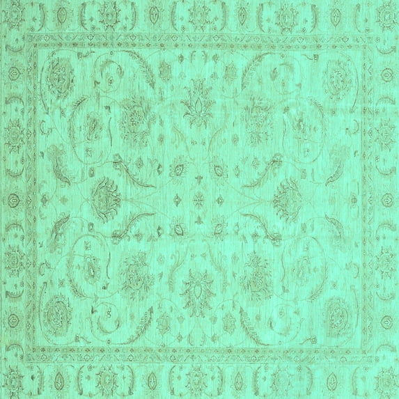 Ahgly Company Machine Washable Indoor Square Oriental Turquoise Blue Traditional Area Rugs, 7' Square