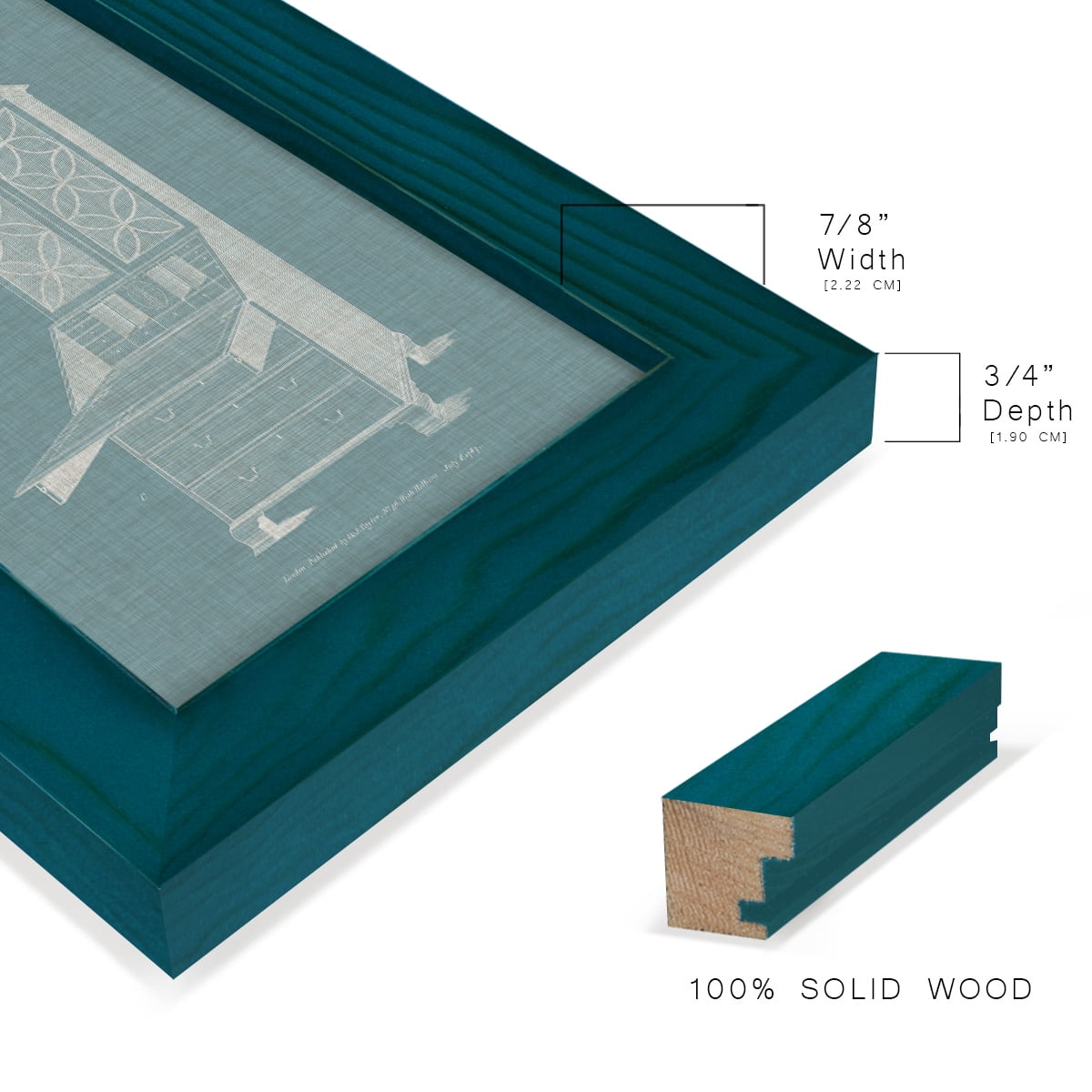Hepplewhite Desk & Bookcase II - Framed Print w/glass - Ocean Blue