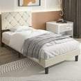 thumbnail image 3 of uhomepro Modern Platform Bed Frame with Adjustable Faux Leather Upholstered Headboard, Beige Twin Bed for Girls Boys with Wood Slats Support, No Box Spring Needed, 3 of 13