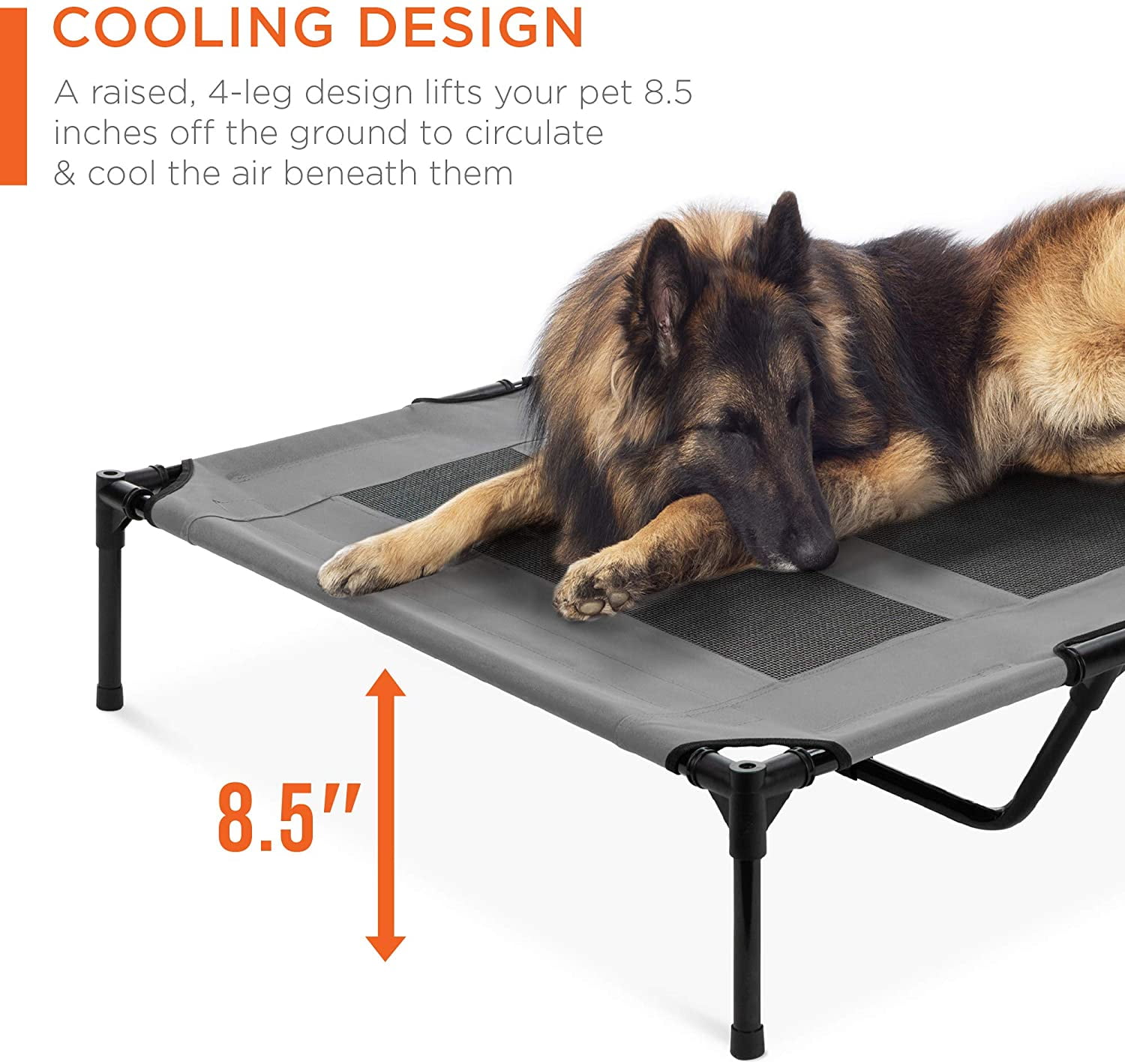 48in Elevated Cooling Dog Bed, Outdoor Raised Mesh Pet Cot w/Removable Canopy Shade Tent, Carrying Bag, Breathable Fabric - Gray