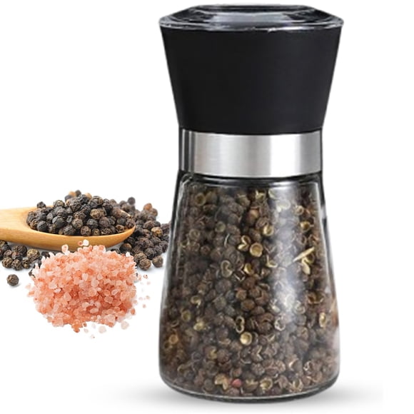 Djiypn Manual Salt or Pepper Grinder for Chef, Best Spice Mill with Cap, Pepper Mill & Salt Mill with Adjustable Coarseness, Refillable Glass Body with 6OZ Capacity,Great for Everyday Meal Prep