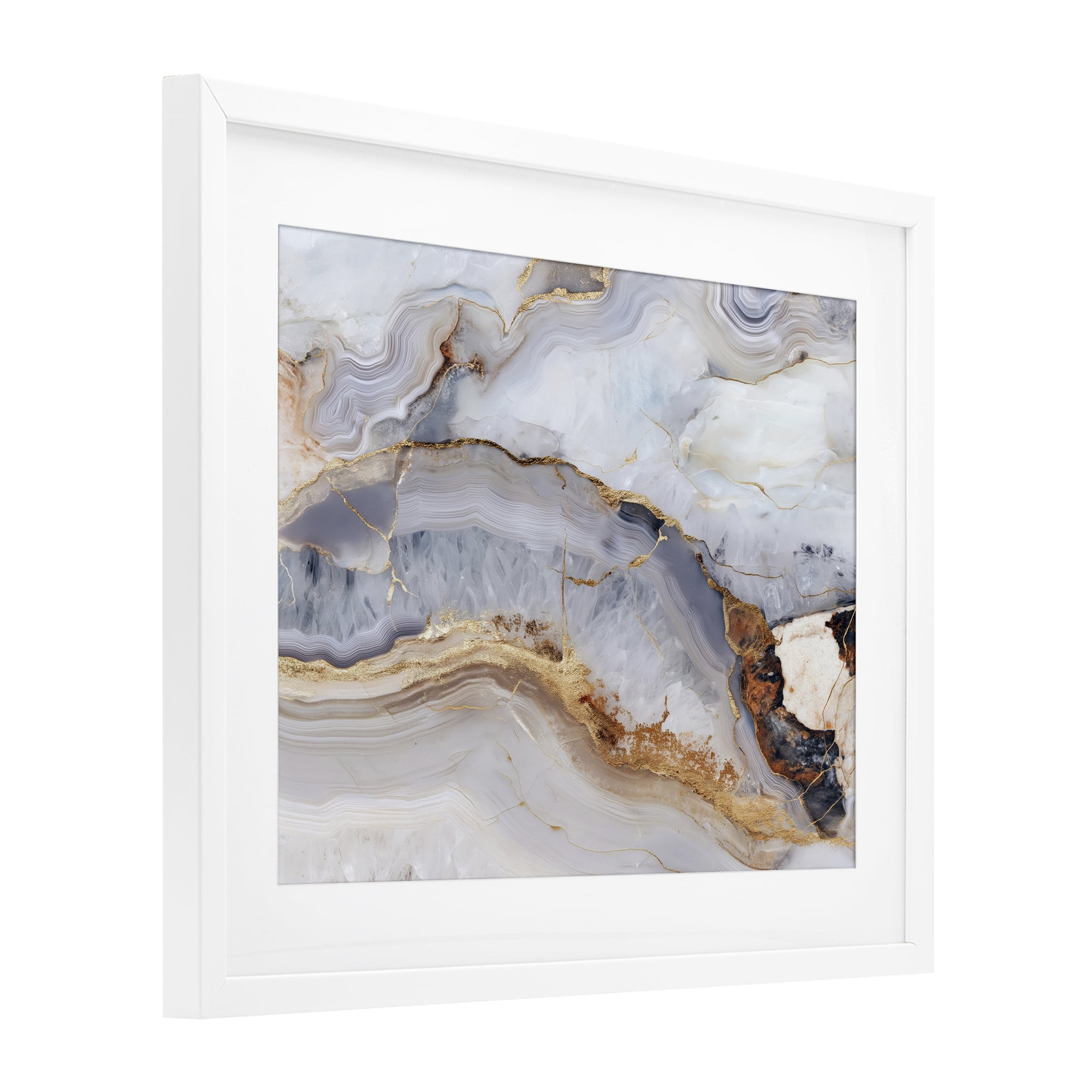 Stupell Industries Marbled Gold Stone White Framed Print Under Glass, design by Svetlana Aleynikova