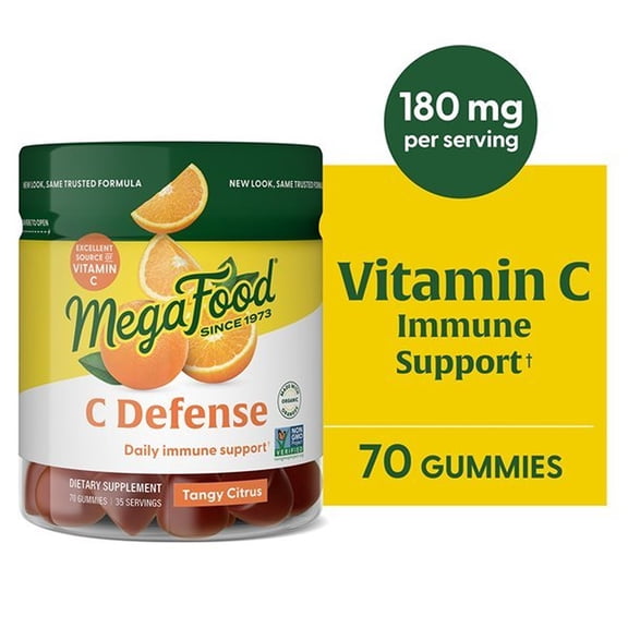 MegaFood C Defense Immune Support - Vitamin C Gummies - Citrus Flavor, Vegan - 35 Servings