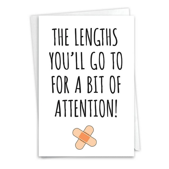 NobleWorks - 1 Funny Get Well Card with Envelope - Sarcastic Feel Better Greeting, Unwell Joke Notecard for Friends - Lengths You'll Go C9297GWG