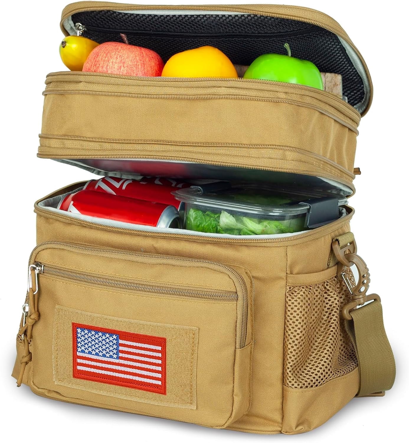 TRIPGEAR Double Deck Lunch Box for Men, Lunch Cooler Bag Work with Shoulder Strap Webbing Large Capacity Leakproof Insulated(19.5 Brown)