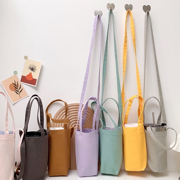 D-GROEE Canvas Water Bottle Carrier Bag with Shoulder Strap for Insulated Water Bottle Cover for Stainless Steel/Glass/Plastic Bottles