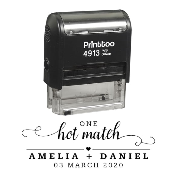 Printtoo Personalized Black Self Inking One Hot Match Favor Stamp Custom Wedding Favor Rubber Stamper-58 x 22 mm