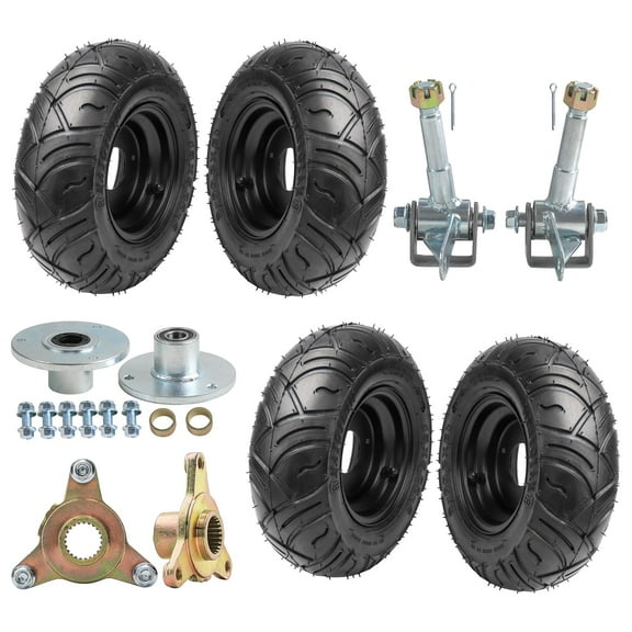 Complete Steering Knuckle with Wheel Hubs Assembly and ATV Go Kart Quad Buggy 6 Inch Tire Rim Front Rear Wheels 13x5.00-6 Tires on Rims 3 Lug Pattern for Mini Bike Drift Trike 110cc 125cc
